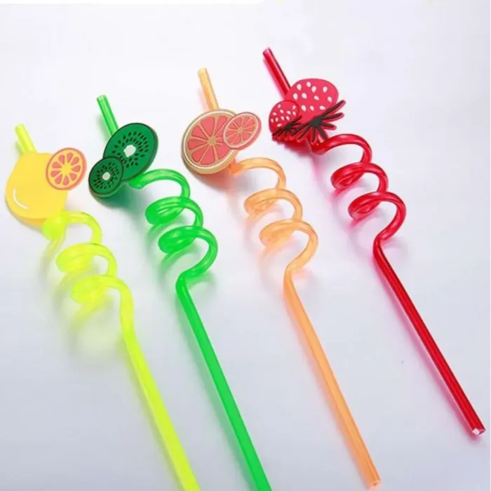 Kids Straws Pack of 4 - Reusable , Fruit / Cartoon Shape Spiral Drinking
