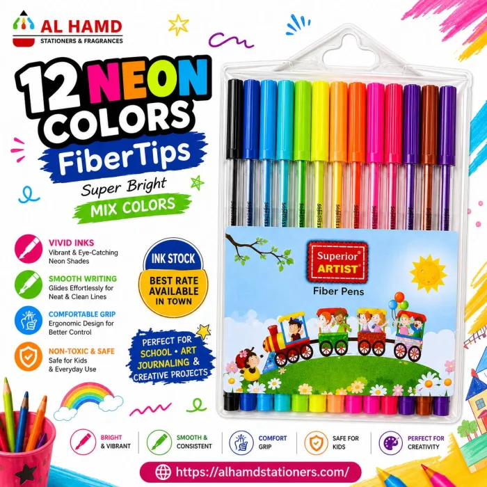 12 Neon Colors FiberTips - Signature Pointer - Mix Colors