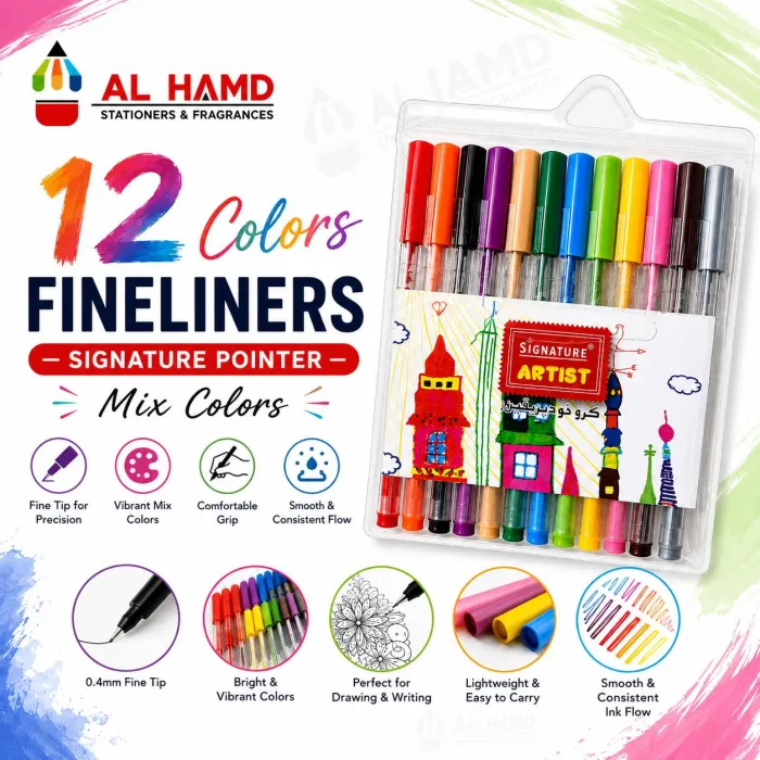 12 Colors Fineliners - Signature Pointer - Mix Colors